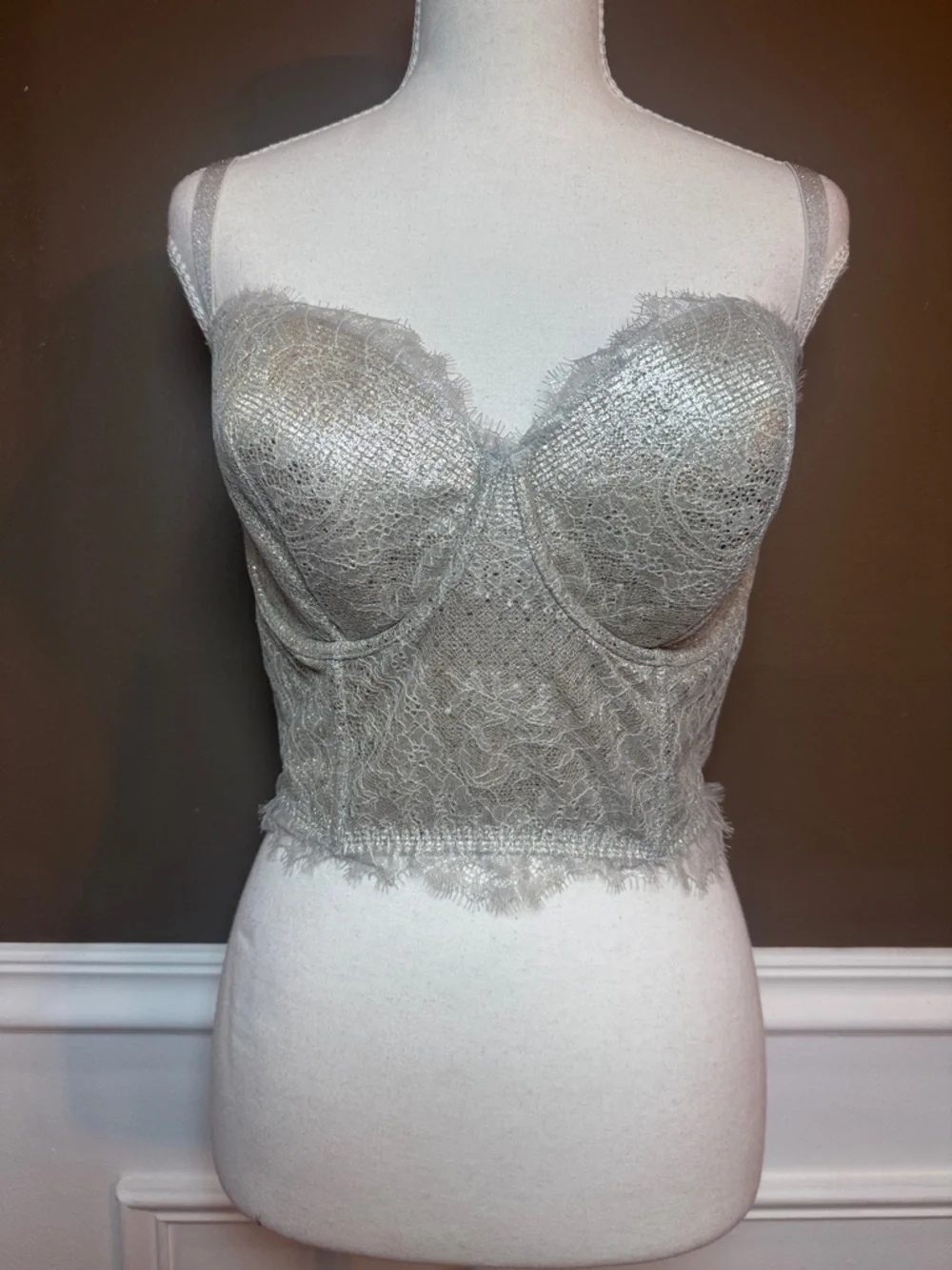Victoria’s Secret Dream Angels Metallic Lace Bustier 36DD Corset Festival Top - Picture 1 of 13